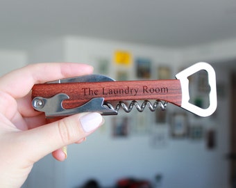 Ouvre-bouteille gravé personnalisé, tire-bouchon à vin, couteau