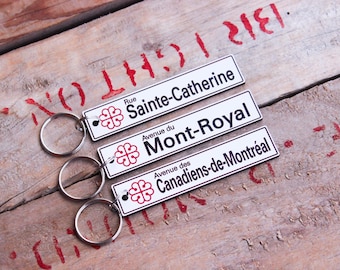 Personalized Engraved Plastic Keychain - Montreal Street Sign - Street, Neighbourhood