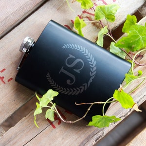 Customizable Personalized Engraved 8oz Hip Flasks - Black Stainless