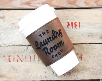 Personalized Engraved Faux-Leather Mug/Cup Sleeve - One or Two Sided
