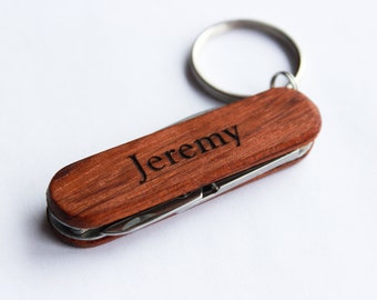 Personalized Engraved Small Wood Pocketknife - Keychain, Multi-tool