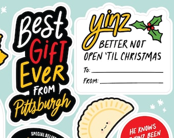 Pittsburgh Holiday Gift Tag Sticker Sheet for Yinz