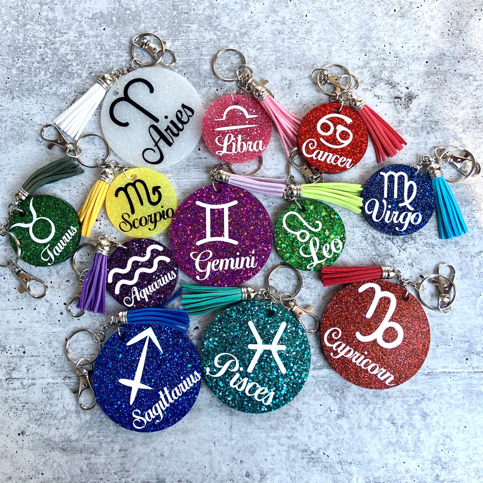 Personalized Zodiac Sign Resin Keychain Etsy