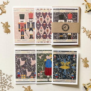 Pacote de cartões de quebra-nozes, pacotes de cartões de quebra-nozes, balé, dançarinos, teatro, cartões de Natal para amantes da arte, pacotes clássicos de Natal