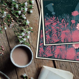 Tarjeta de felicitación de búho, tarjeta de felicitación de naturaleza, tarjetas de felicitación de Kent, tarjetas de cumpleaños de naturaleza, tarjeta de Kent, noche estrellada