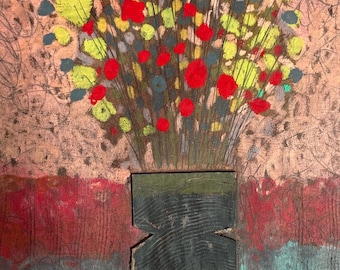Wildflower Oil Pastel Painting - Rustic Autumn Floral Still Life