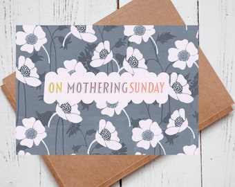 On Mothering Sunday - blue floral, Mother's Day cards, Floral Mother's day, Pretty flower Mother's Day cards, Retro art cards for mother