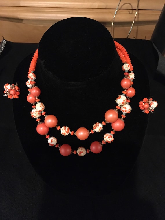 Magnificent Vendome Orange and White Beaded Neckl… - image 1