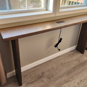 Console Table w/ Power & Charging Outlet, Powered Sofa Table, Behind the Couch Table, 3 USBs  Electric Plugs, Small Table, Living Room Table