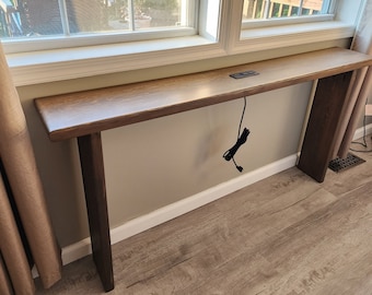 Console Table w/ Power & Charging Outlet, Powered Sofa Table, Behind the Couch Table, 3 USBs  Electric Plugs, Small Table, Living Room Table