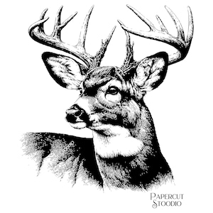 Archivo de grabado láser de cabeza de venado de cola blanca (SVG, PNG, JPG) para proyectos de madera