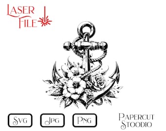 Floral Anchor Laser Engrave File, SVG PNG JPG (Digital Download)
