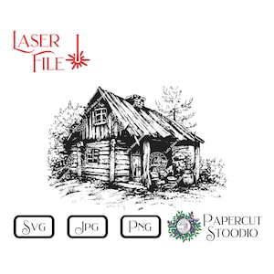 Laser Engrave File, Rustic Cabin 3 SVG, LightBurn GlowForge Wood Burn Digital Download Wood Signs Personalized Gift Home Decor Cutting Board