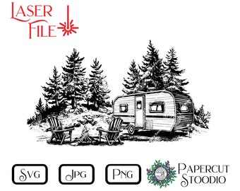 Laser Engrave File Camper SVG, LightBurn GlowForge Wood Burn Digital Download Wood Sign Personalized Gift Home Decor Cutting Board