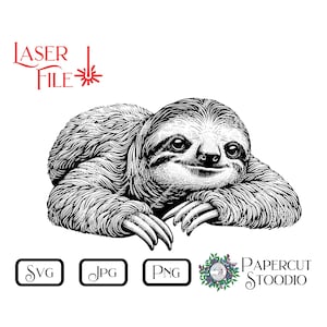 Peut inclure: Illustration en noir et blanc d'un paresseux avec une expression détendue. Le paresseux est allongé sur le ventre, les bras tendus devant lui. L'illustration est de style vintage.