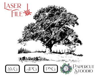 Oak Tree Laser Engrave File, Wood Cutting Board SVG PNG JPG (Digital Download)