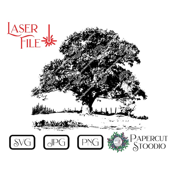 Laser Engrave File Old Farm Oak Tree Svg, Digital Download for Charcuterie Cutting Board Wood LightBurn GlowForge Personalized Gifts