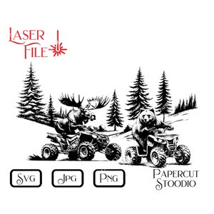 Lasergraveerbestand, Campfire Pals Quad Svg, digitale download voor lasergravure, humoristische snijplanken, wintercabine, houten borden