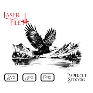 Laser Engrave File, Lake Eagle Svg, Lightburn GlowForge Download for Laser Engraving Cutting Boards, Signs, Home Decor, Wall Art, Wood Burn