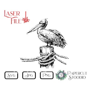 Laser gravierte Datei, Pelikan SVG, Strand Ozean Meer LightBurn GlowForge Schilder Schneidebretter Strand Haus Schilder personalisierte Geschenke