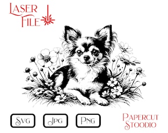 Chihuahua Flowers Laser Engraving File, SVG PNG JPG (Digital Download)