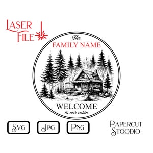 Lasergraveerbestand, familiehut SVG, LightBurn GlowForge houtverbranding digitale download houten bord gepersonaliseerd cadeau Home Decor snijplank
