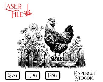 Country Hen Laser Engrave File, Woodworking SVG PNG JPG (Digital Download)