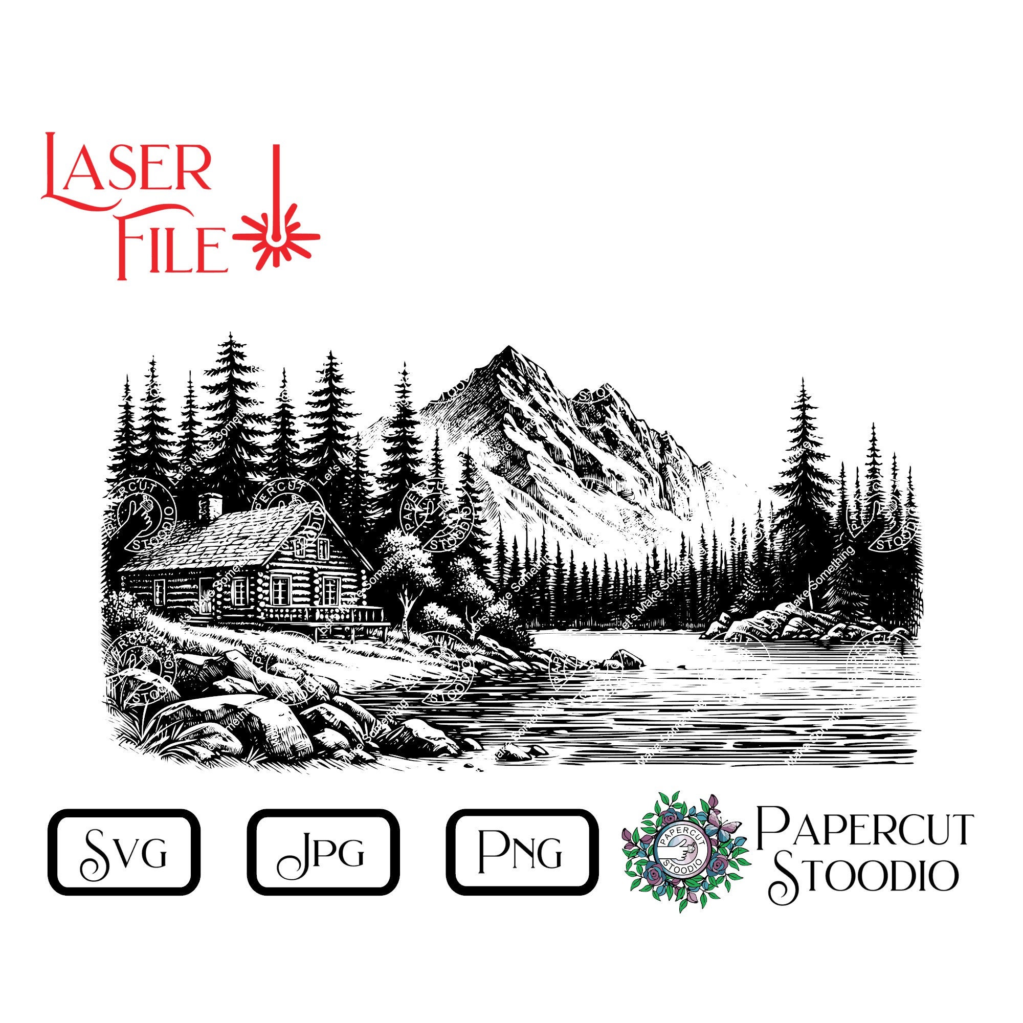 Mountain Cabin Lake Laser Engrave File, Glowforge Lightburn SVG PNG JPG ...
