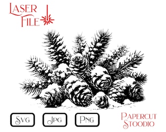 Winter Pine Bunch SVG, Laser Engraving File, LightBurn GlowForge Wood Burn Cabin Signs Cutting Board Wood Coaster Custom Gift Home Decor