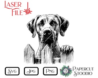 Laser-Gravur-Datei, Rhodesian Ridgeback Hund Peek SVG, DIY Türschild Hund Zaun Zeichen LightBurn GlowForge Holzbearbeitung Hundeschild Willkommen