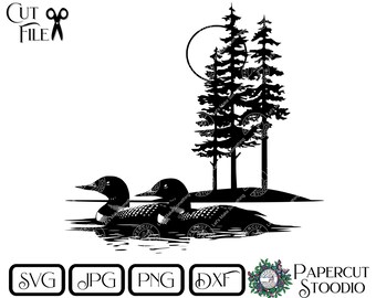Lake Loons, Svg Png Jpg DXF Nature Wilderness Forest  For DIY Laser Cricut Silhouette CNC Commercial Use Personalized Gifts