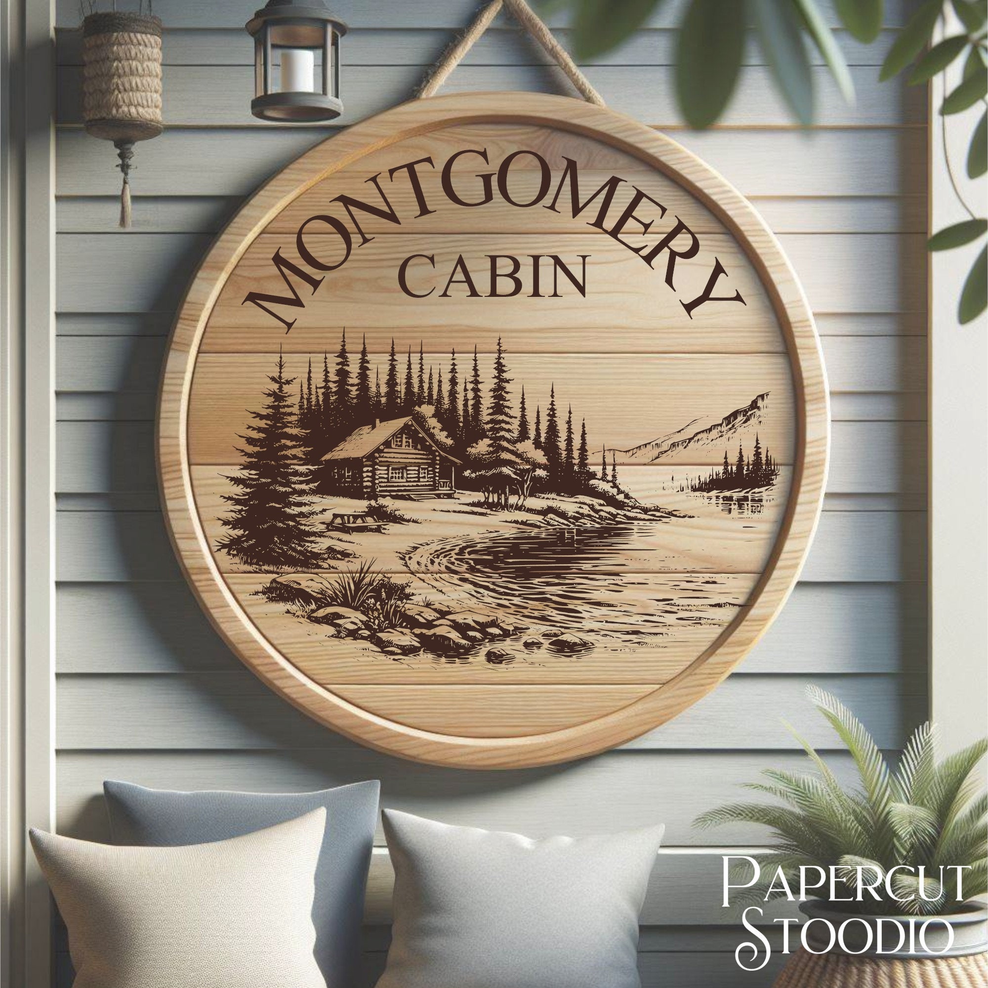 Lake Cabin Scene Laser Engrave File, Wood Sign, Lightburn Glowforge ...
