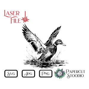 Laser Gravur Datei, Ente im Wasser SVG, LightBurn GlowForge Holz brennen See Leben Cabin Schilder Schneidebrett Holz Kunst Familie Geschenk Wohnkultur