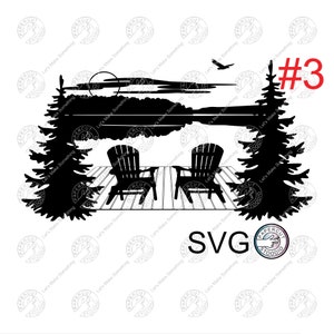 Lake Scene Chairs Dock Svg, Lake And Forest Scene Svg Files For DIY T-Shirt, Sticker, Mug, Wood Signs