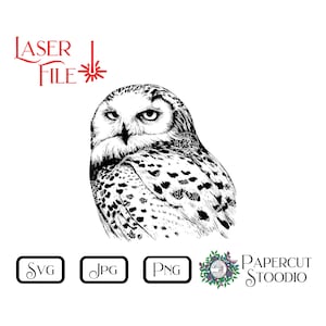 Laser Engrave File Snowy Owl SVG, LightBurn GlowForge for Signs Cutting Boards Coasters for Cabin Lodge Cottage Rustic Personalized Gifts