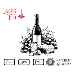 Lasergraveren bestand druiven wijn kaas SVG, voor doe-het-zelf snijplank charcuterie bord Lightburn hout glas etsen voedselschaal gepersonaliseerd cadeau