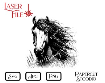 Fichier SVG de gravure au laser Breezy Horse, travail du bois (téléchargement numérique)