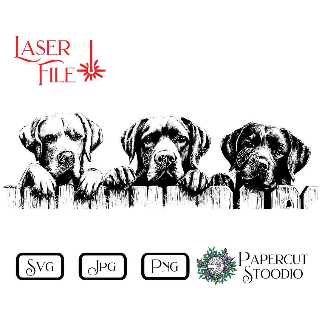Laser Engrave File, 3 Labs Dogs Peek SVG, DIY Door Hanger Dog Fence