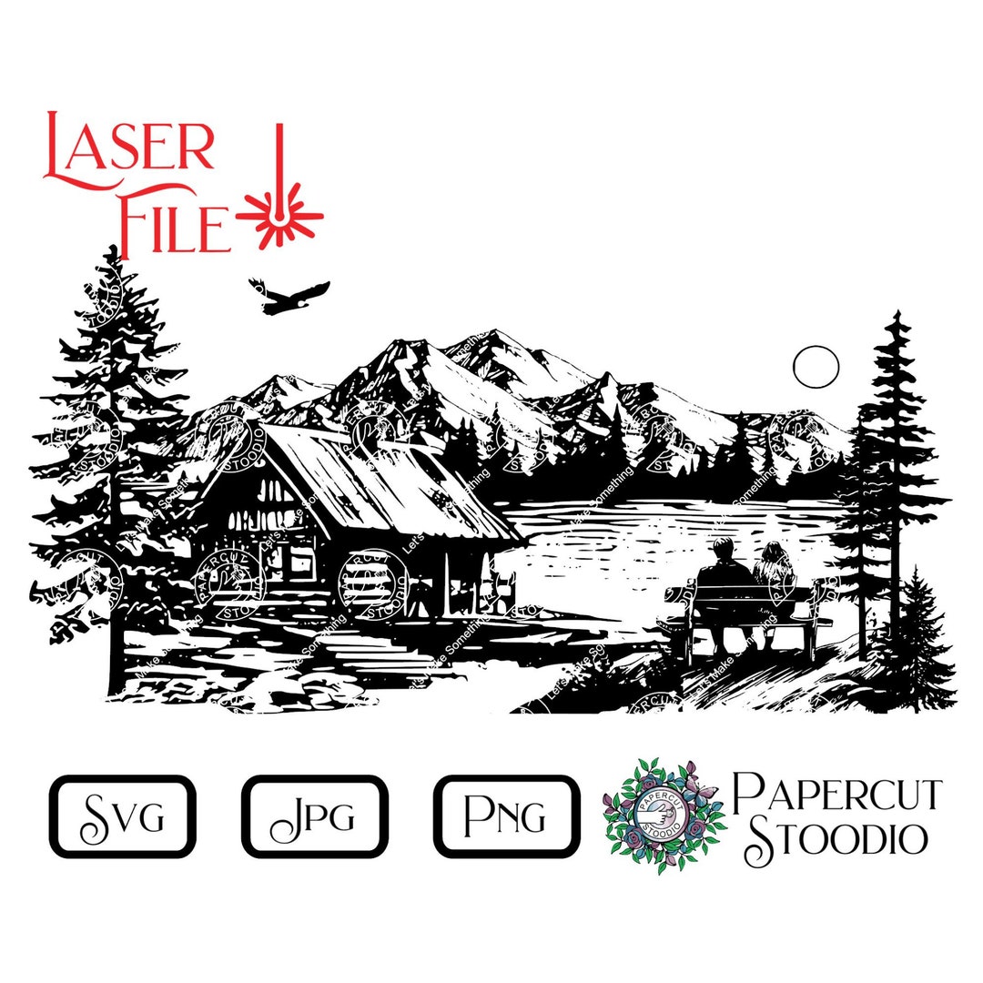 Laser Engrave File Couples Lake SVG, Lightburn Glowforge Wood Burn DIY ...