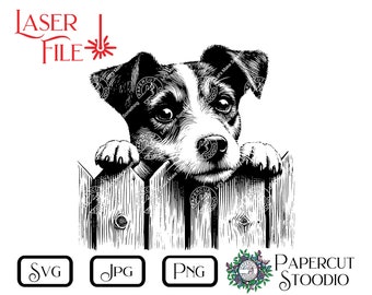Laser Engrave File, Jack Russell Dog breed Dog Peek SVG, DIY  Dog Fence Sign LightBurn GlowForge Woodworking Dog Engrave Sign Welcome