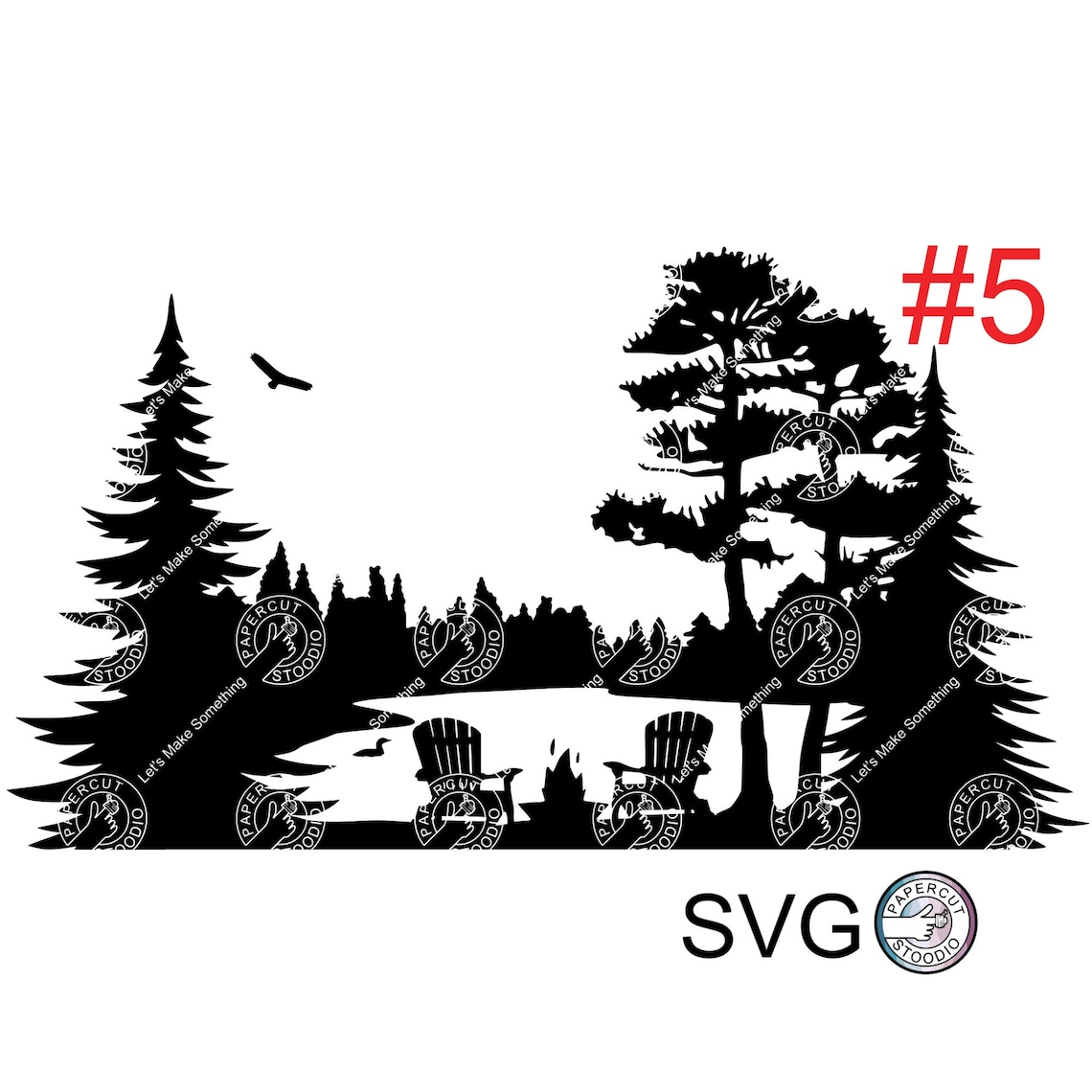 Lake Scene Adirondack Chairs Campfire Svg Files, Lake and Forest Scene ...