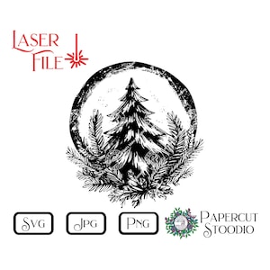 Laser Engrave File, Christmas Pine Svg, for Christmas Signs Cutting Boards Wood Tray T-Shirts Home Decor Stickers LightBurn GlowForge