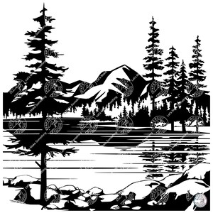 Lake Scene SVG, DXF Jpg Square Lakeview Scenic Lake Mountain Forest ...
