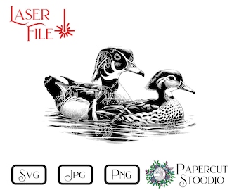 Laser Engrave File, Wood Duck Pair SVG, LightBurn GlowForge Wood Burn Lake Life Cabin Signs Cutting Board Wood Art Family Gift Home Decor