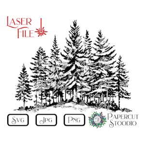 File per incisione laser, SVG foresta, LightBurn GlowForge Wood Burn fai da te, cartelli per cabine, tagliere, arte in legno, regalo per la famiglia minimalista, arredamento per la casa