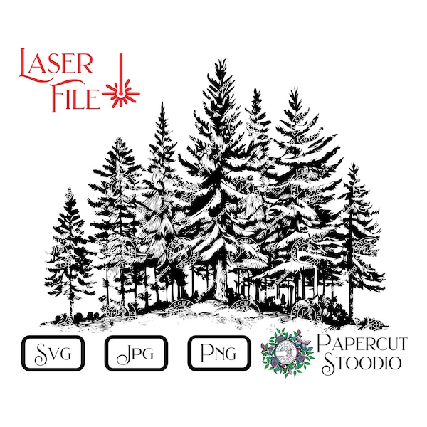 Laser Engrave File, Forest SVG, LightBurn GlowForge Wood Burn DIY Cabin Signs Cutting Board Wood Art Minimal Family Gift Home Decor