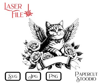 Laser Engrave File, Tabby Cat Memorial SVG, Memorial, Goodbye, In Loving Memory, Loved Pet, Loss, LightBurn GlowForge Sympathy Cards
