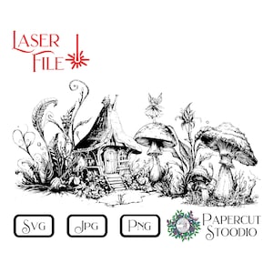 Archivo de grabado láser Escena de hadas SVG, tarjetas Banderas de jardín Letreros Sublimación LightBurn GlowForge Regalos personalizados