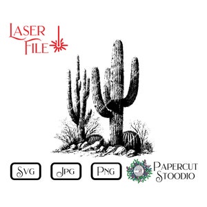 Archivo de grabado láser, Saguaro Cactus Svg, País, Salvaje Oeste, Desierto, tabla de cortar de charcutería grabada, regalo para el hogar, grabado láser