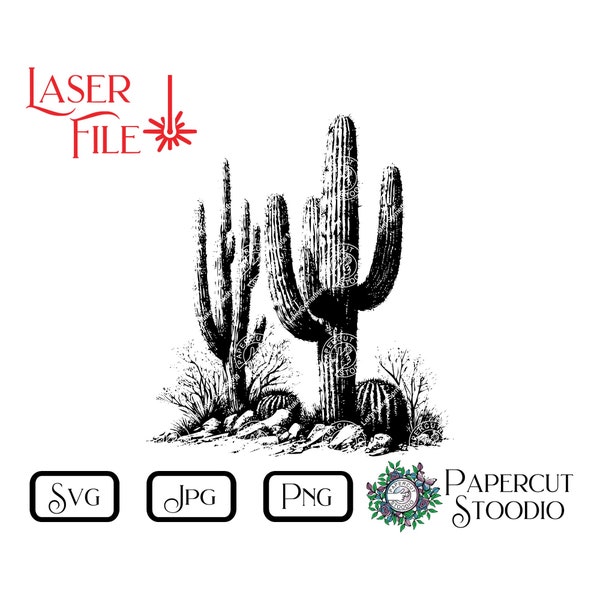 Laser Engrave File,  Saguaro Cactus Svg, Country, Wild West, Desert, engrave Charcuterie Cutting Board Gift for the Home Laser Engraving